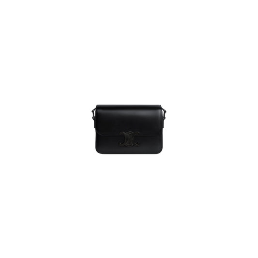 Celine Triomphe Leather Handbag In Black