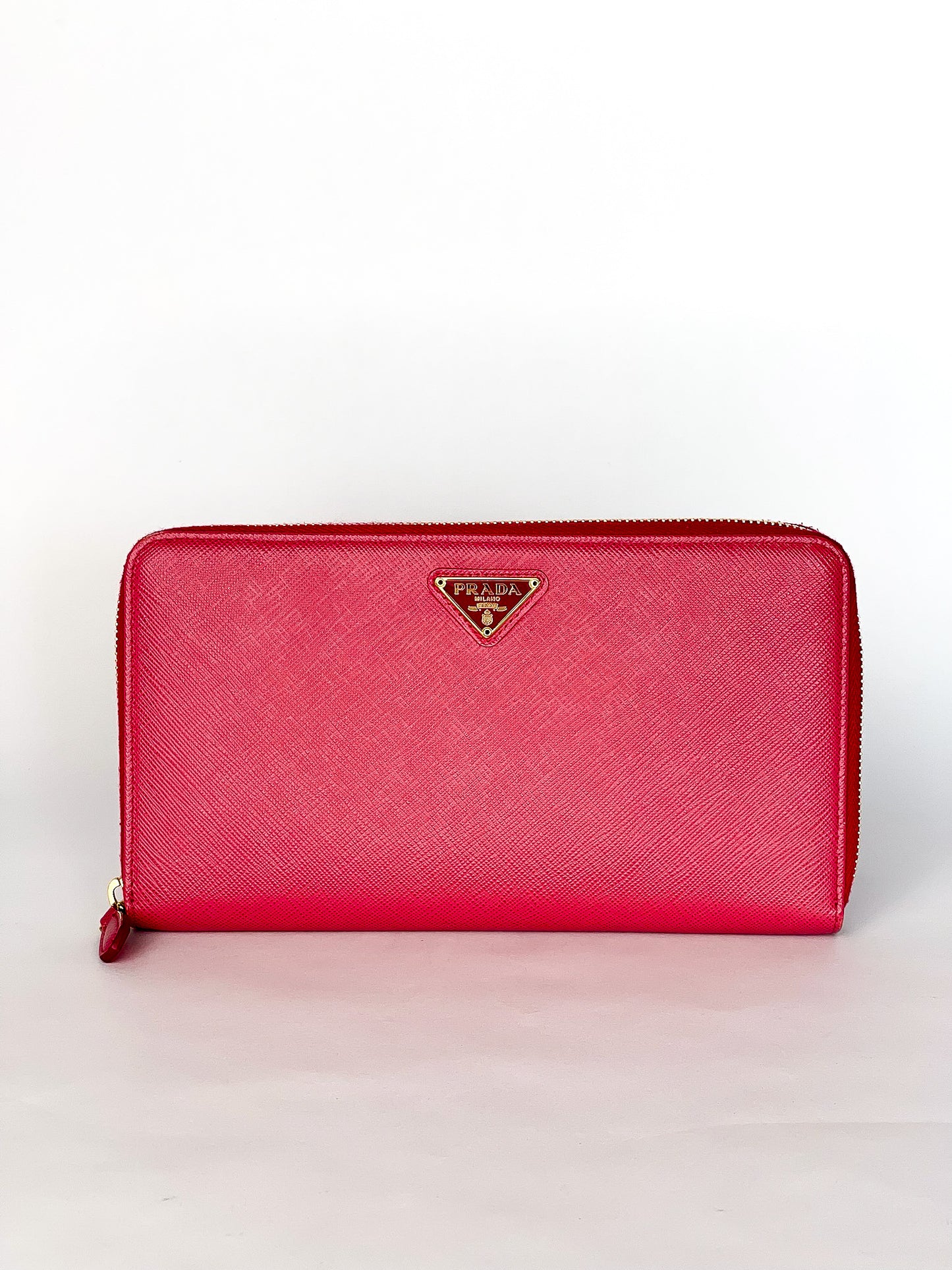 Prada Saffiano Long Zip Around Wallet Pink