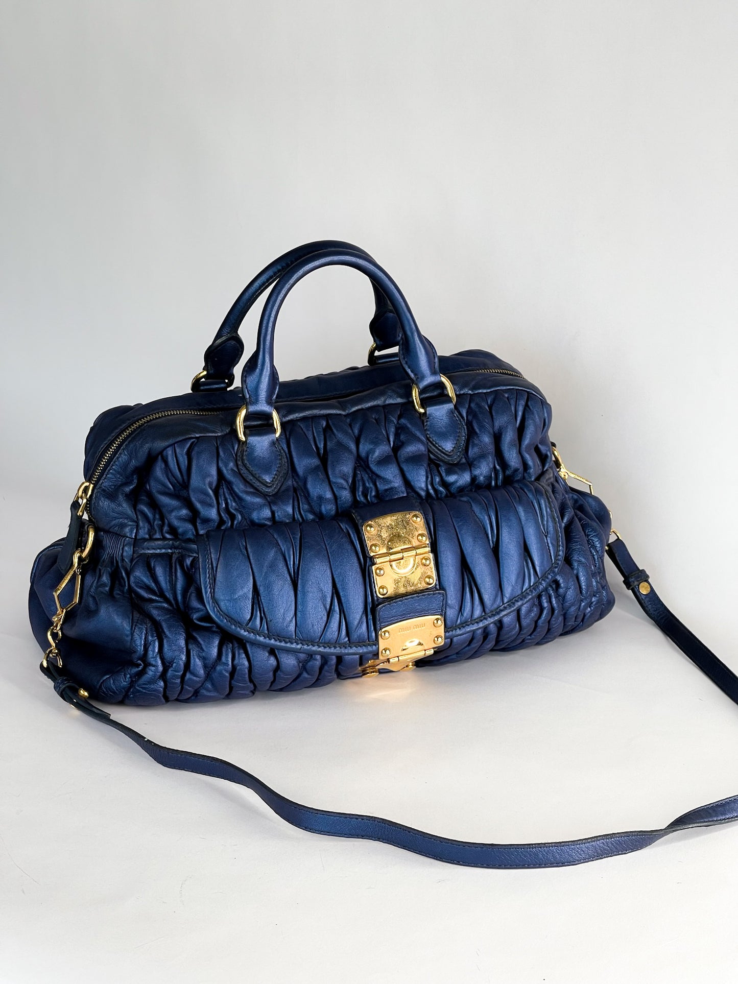 Miu Miu Blue Matelasse Quilted Leather Satchel