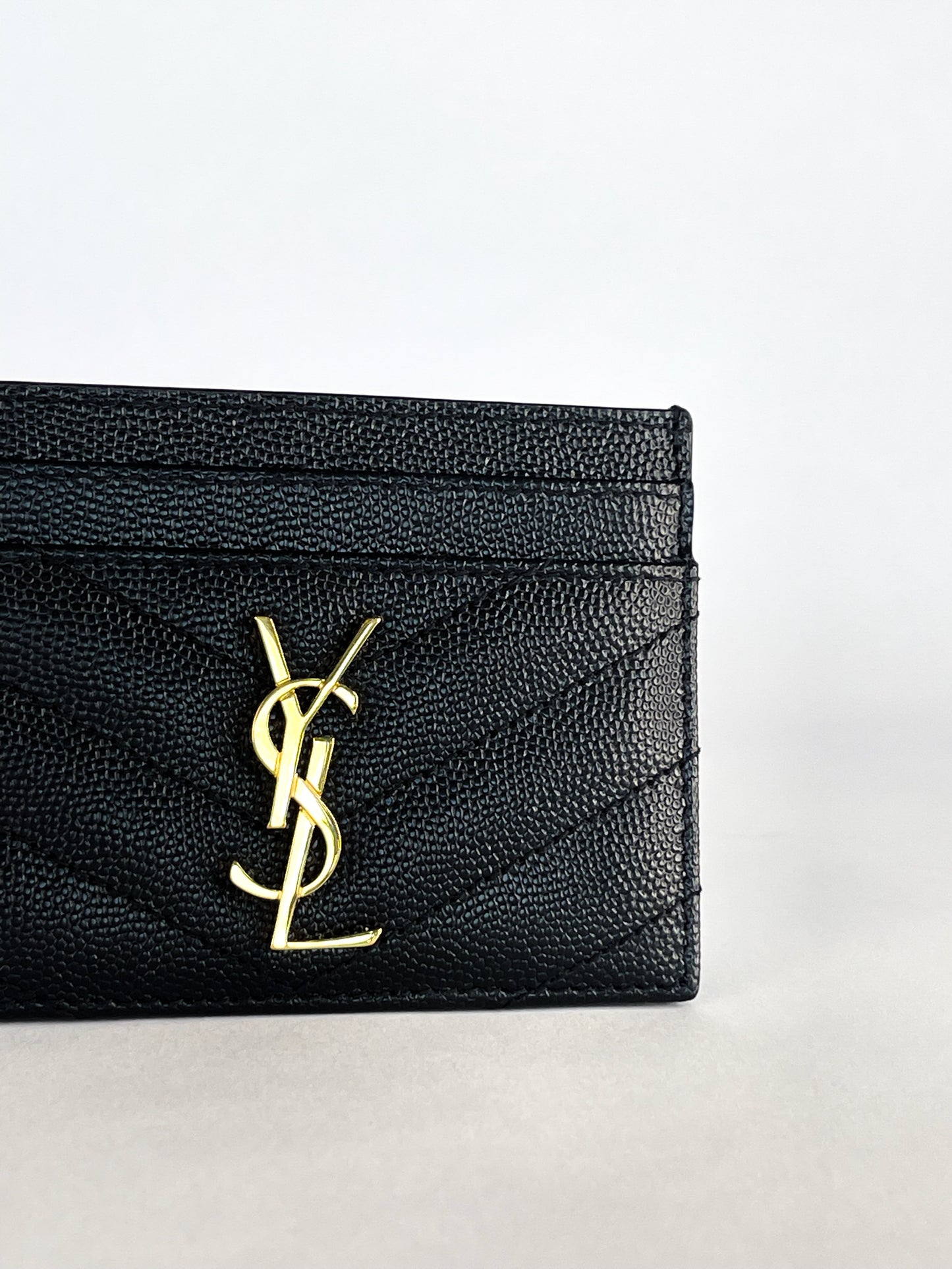 Saint Laurent Grain De Poudre Matelasse Chevron Monogram Card Holder