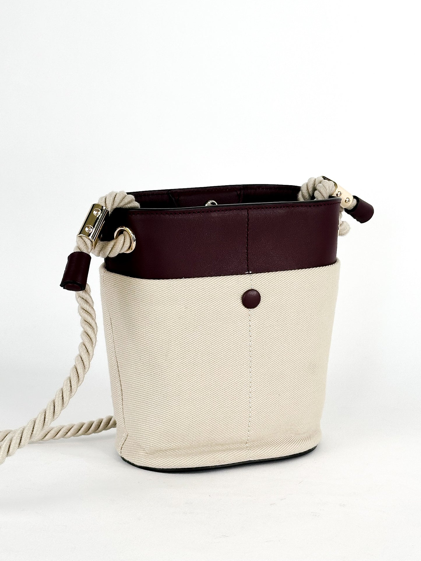 Chloe Linen and Calf Key Small Leather Bucket Bag