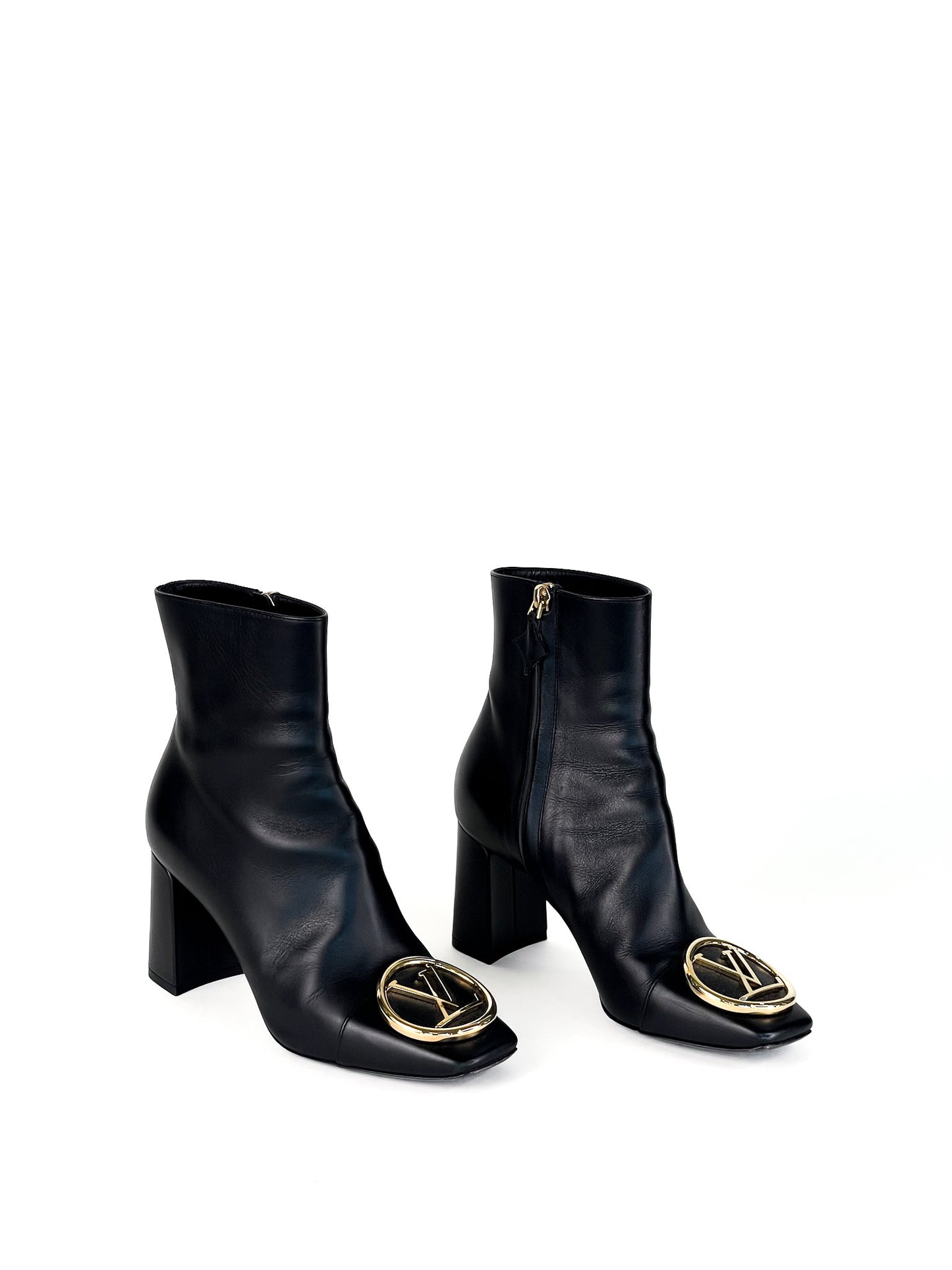 Louis Vuitton Black Leather Madeleine Block Heel Ankle Boots Size 36