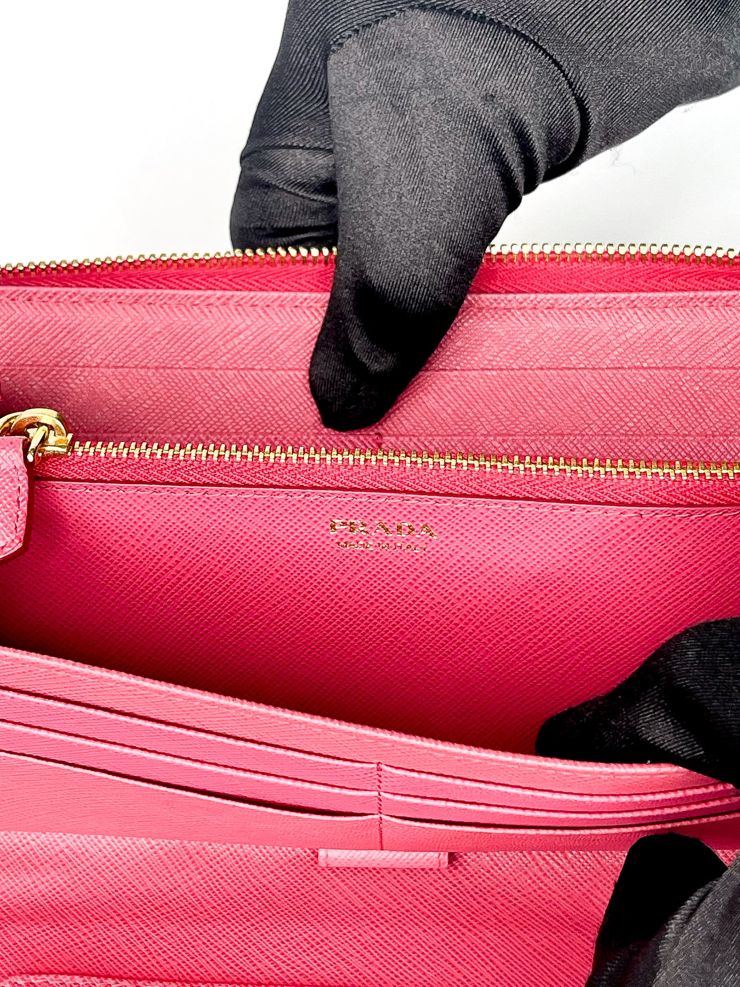 Prada Saffiano Long Zip Around Wallet Pink