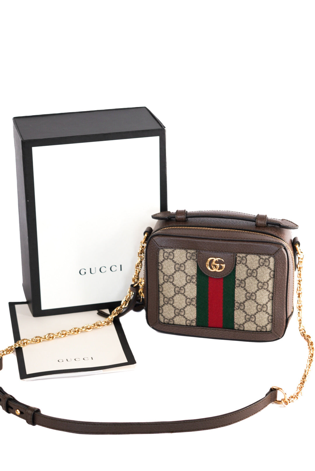 Gucci GG Supreme Monogram Mini Ophidia Top Handle Shoulder Bag Brown