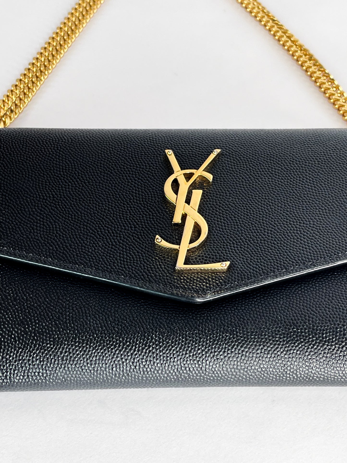 Saint Laurent Uptown Leather Wallet on Chain Black
