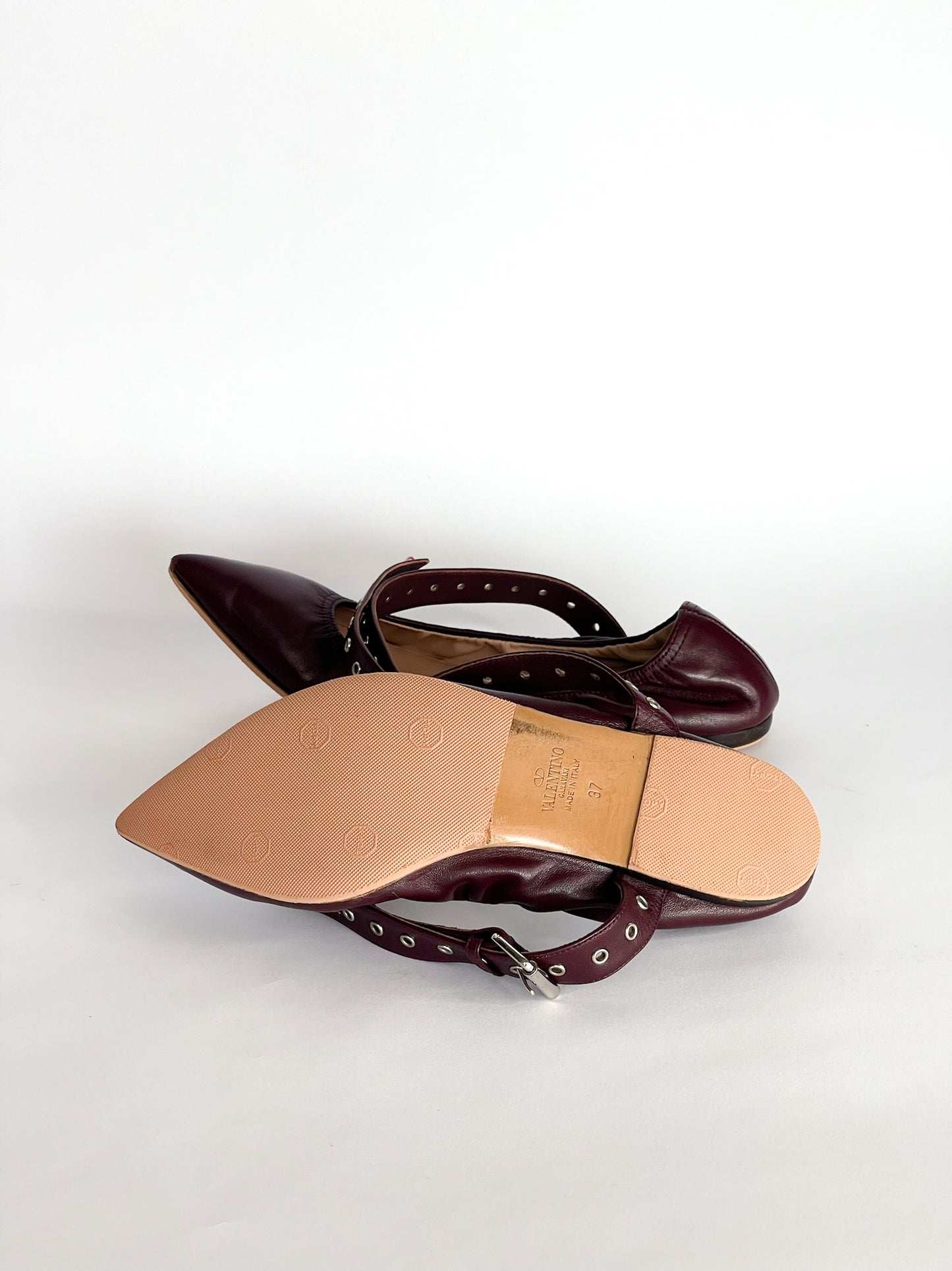 Valentino Garavani Love Latch Grommeted Leather Ankle-wrap Ballet Flats Size 37