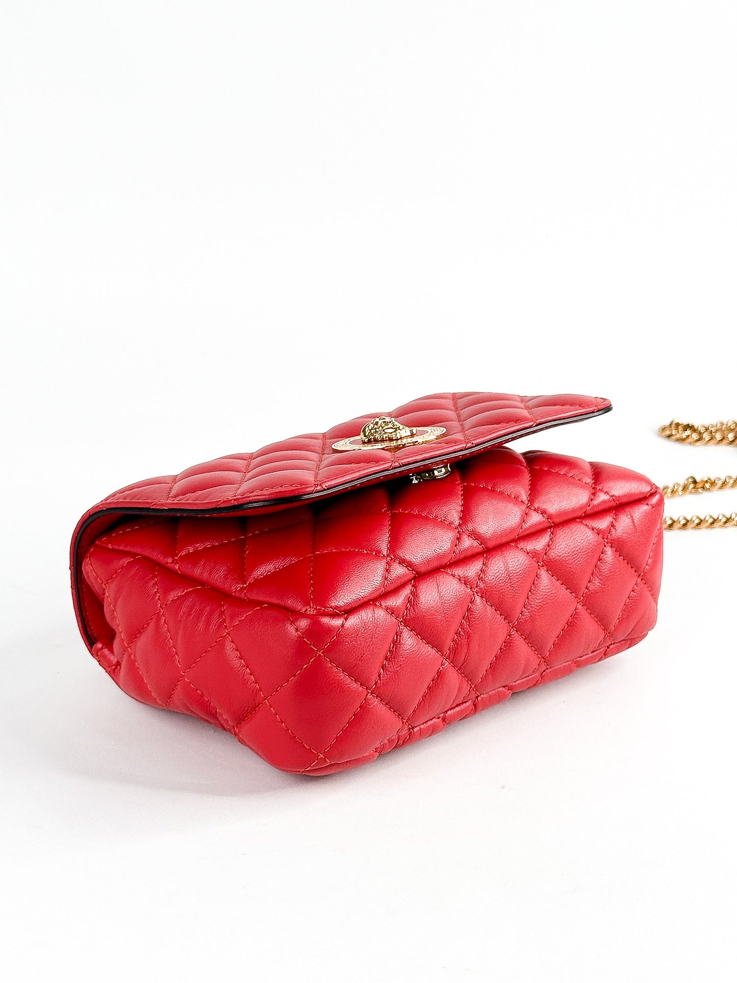 Versace Quilted Leather Red Medusa Head Small Flap Crossbody