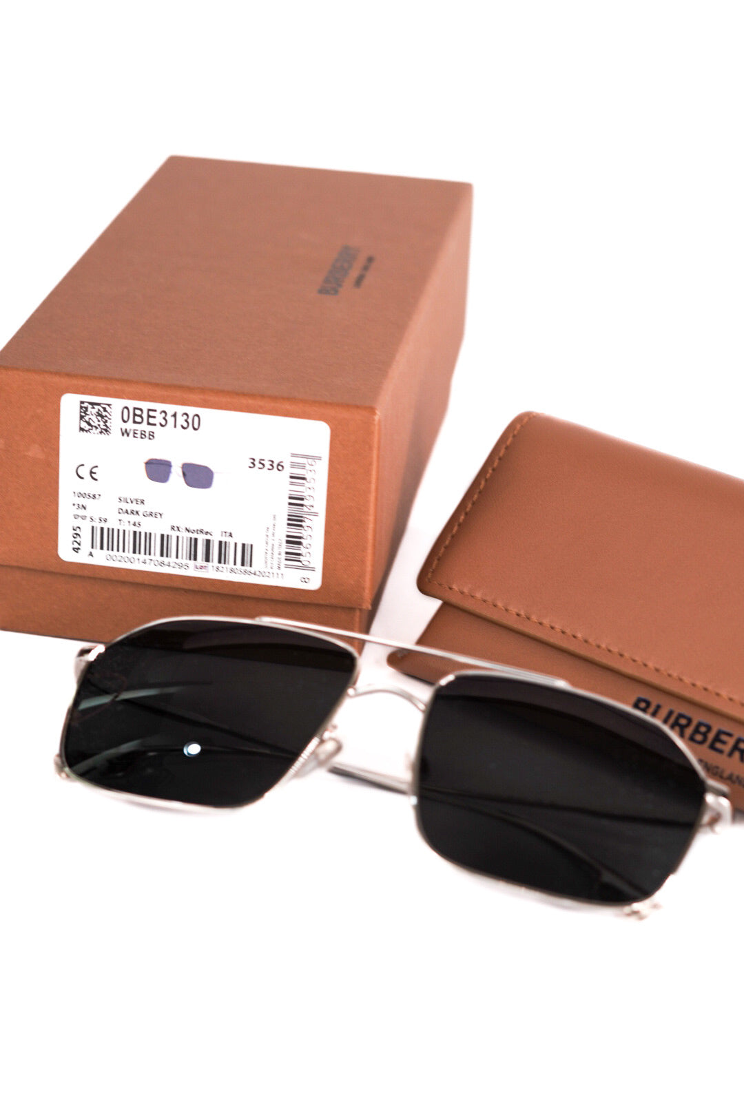 Burberry Webb Silver Rectangular Sunglasses