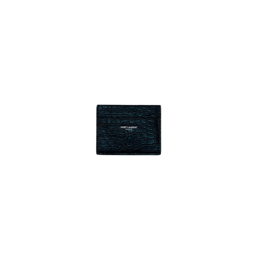 Saint Laurent Calfskin Crocodile Embossed Card Case Black
