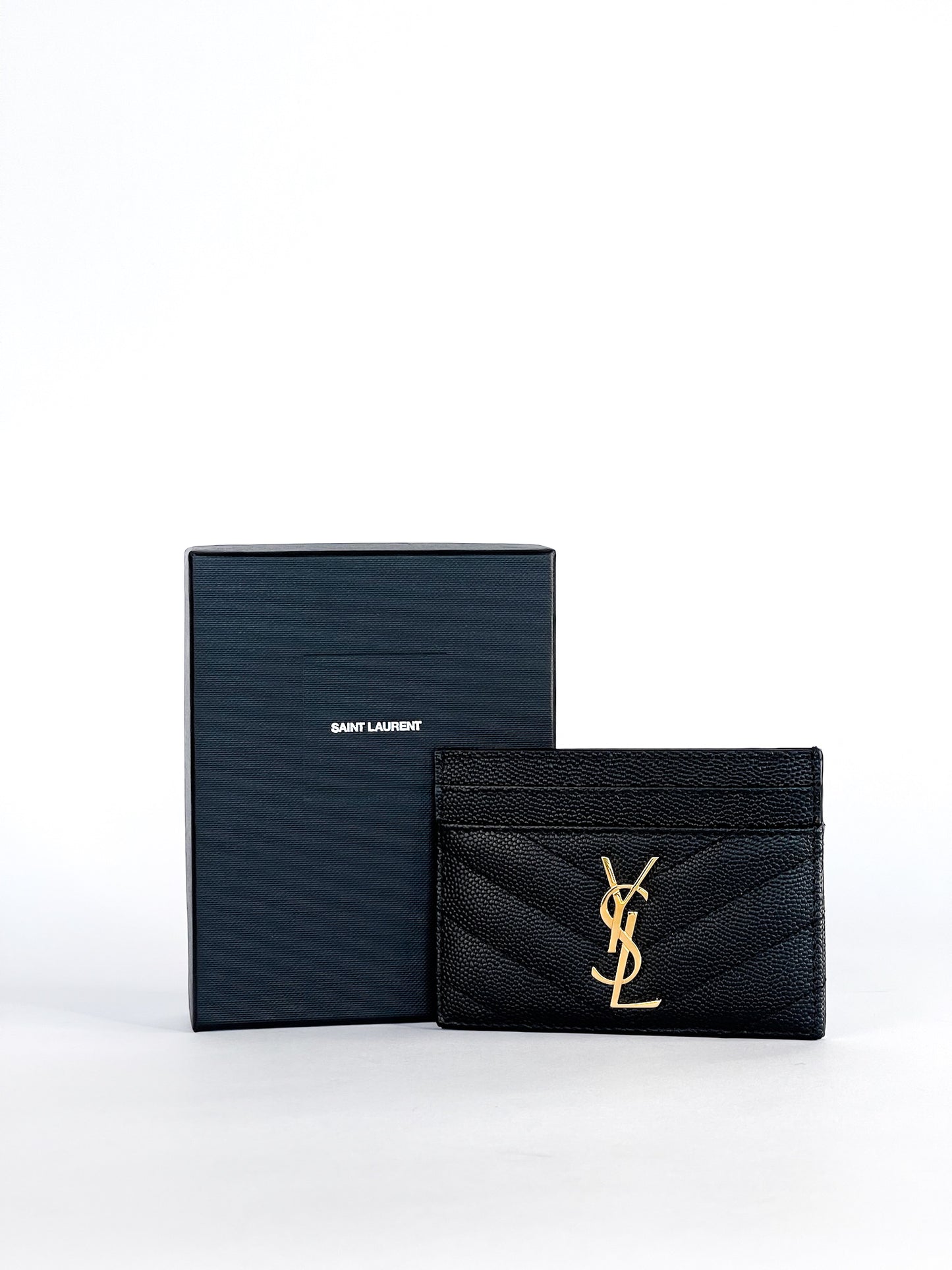 Saint Laurent Grain De Poudre Matelasse Chevron Monogram Card Holder