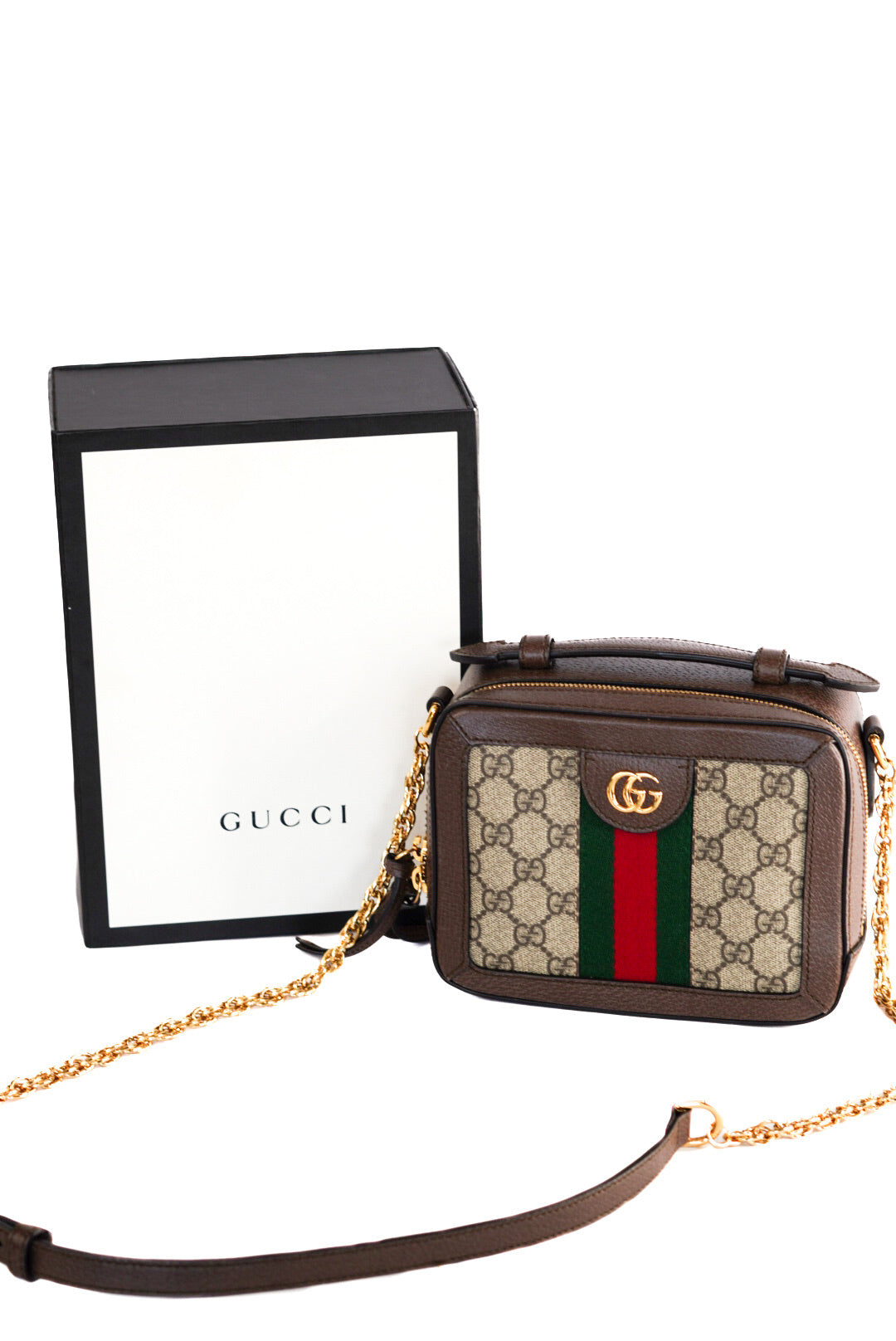 Gucci GG Supreme Monogram Mini Ophidia Top Handle Shoulder Bag Brown