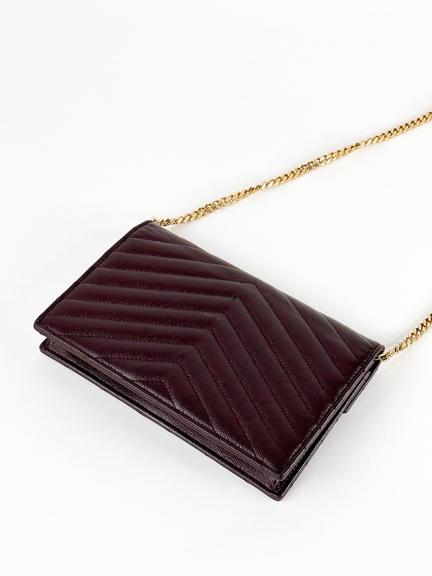 Saint Laurent Burgundy Matelassé Leather Monogram Envelope Wallet on Chain