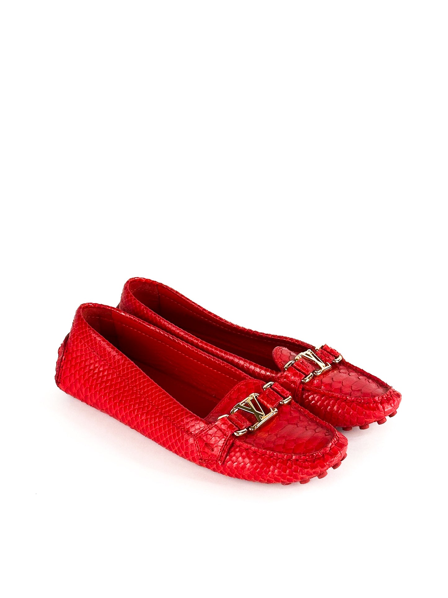 Louis Vuitton Red Python Leather Loafers Size 40