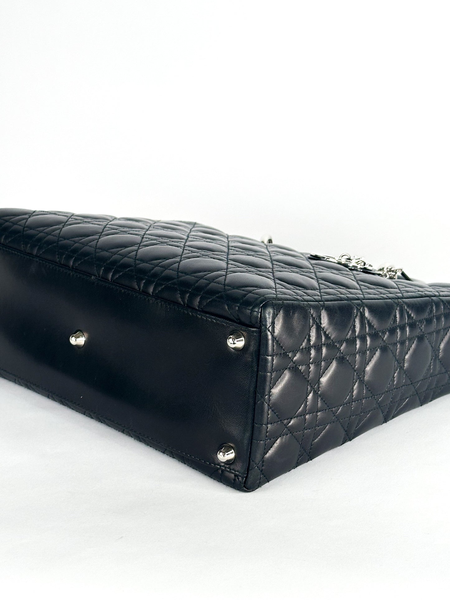 Christian Dior Large Lady Dior Black Cannage Lambskin Silver Hardware