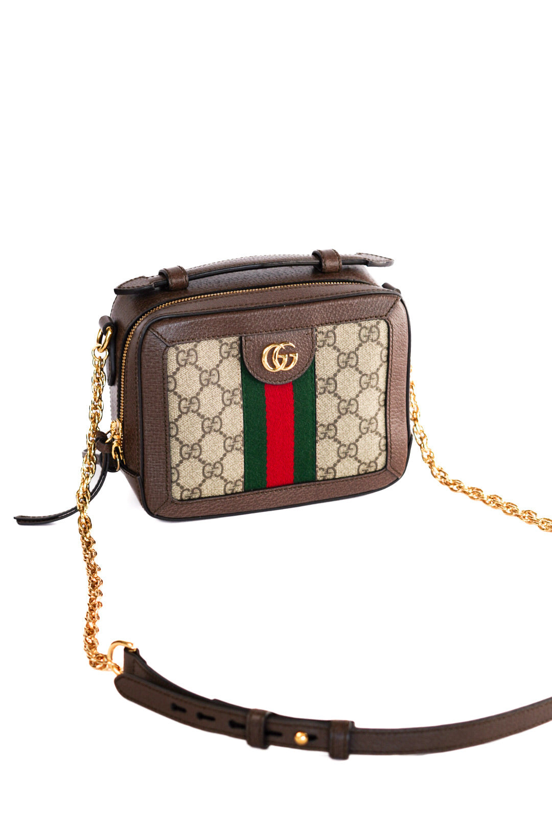 Gucci GG Supreme Monogram Mini Ophidia Top Handle Shoulder Bag Brown
