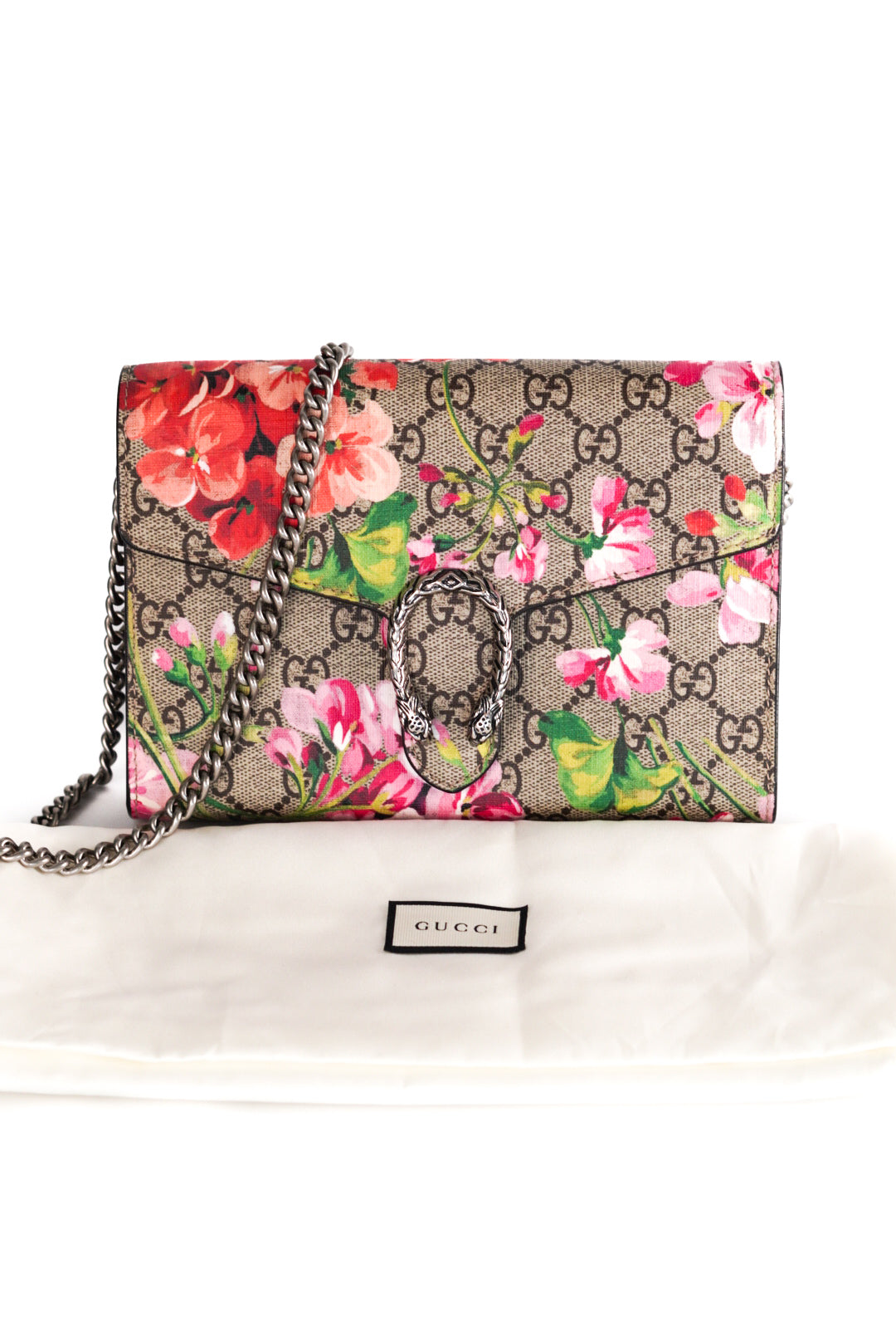 Gucci Multicolor GG Supreme Canvas and Leather Blooms Dionysus Wallet On Chain
Limited Edition