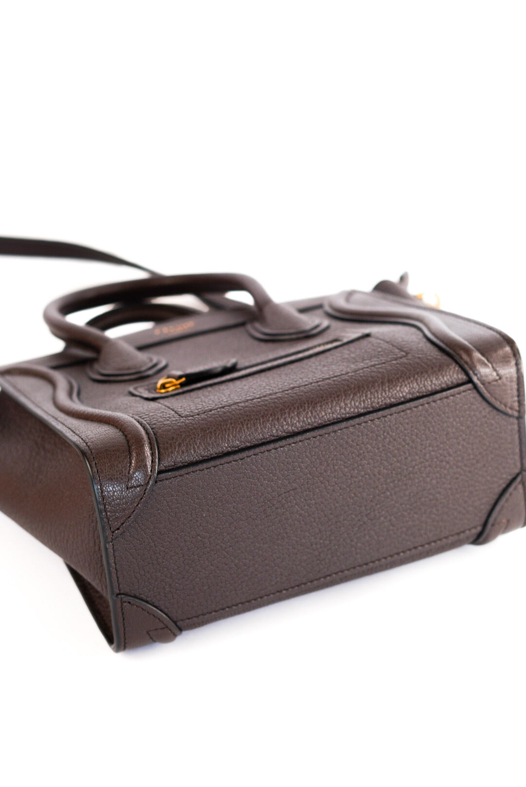 Celine Drummed Calfskin Nano Luggage Brown