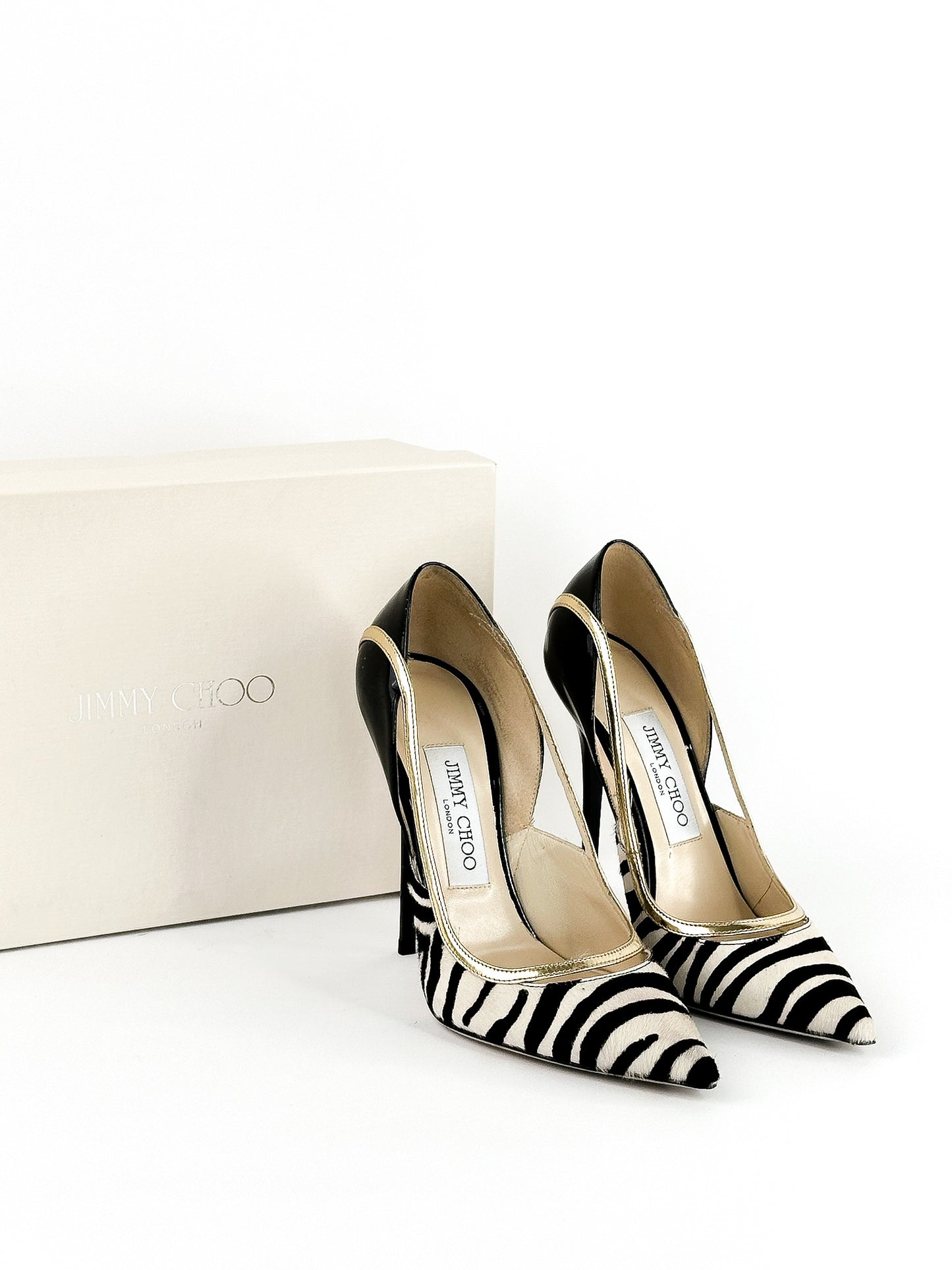 Jimmy Choo Viper Zebra Print Pony Hair Pump Size 37 / 24cm
