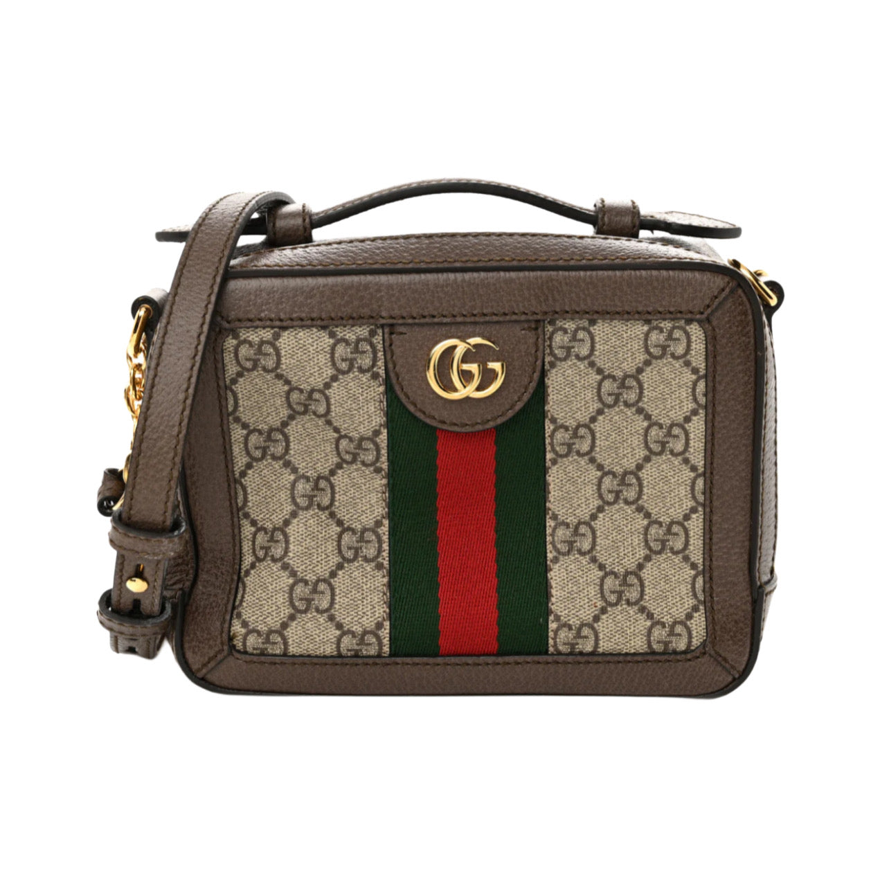 Gucci GG Supreme Monogram Mini Ophidia Top Handle Shoulder Bag Brown