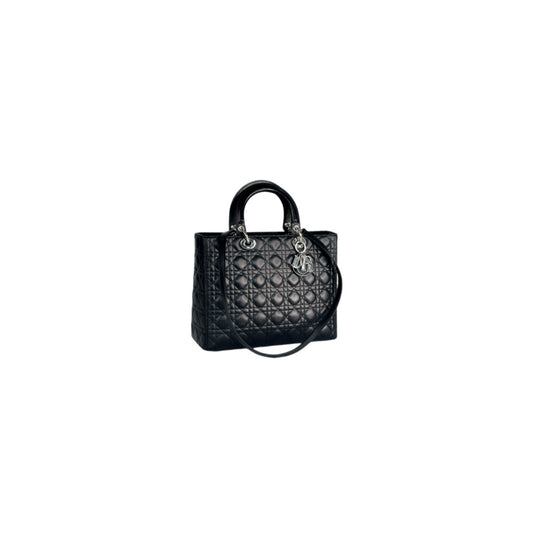 Christian Dior Large Lady Dior Black Cannage Lambskin Silver Hardware