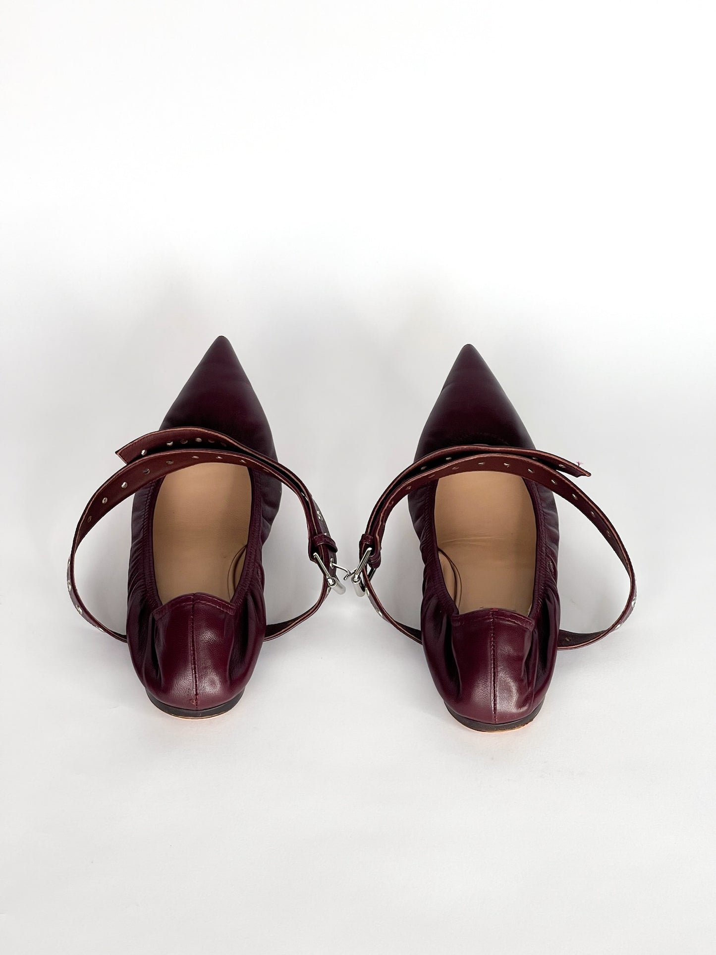 Valentino Garavani Love Latch Grommeted Leather Ankle-wrap Ballet Flats Size 37