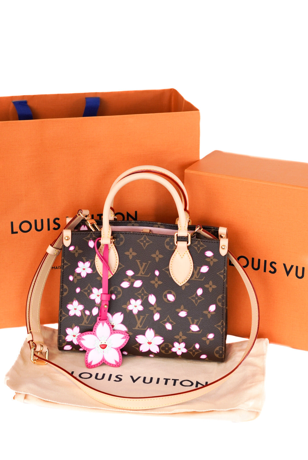 Louis Vuitton X Takashi Murakami Monogram Cherry Blossom Onthego PM Sakura Brown