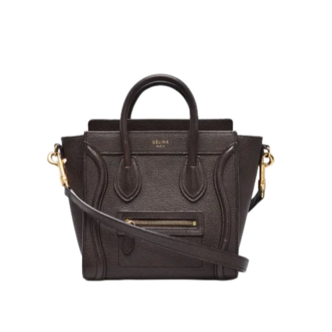 Celine Drummed Calfskin Nano Luggage Brown