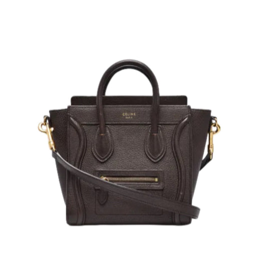 Celine Drummed Calfskin Nano Luggage Brown