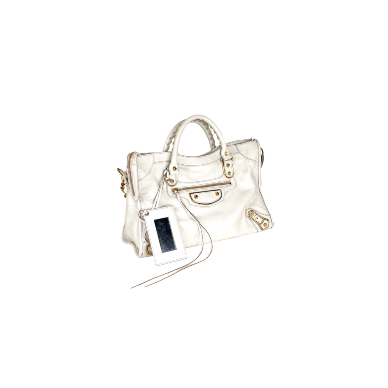 Balenciaga Chevre Gold Metallic Edge Hardware City White