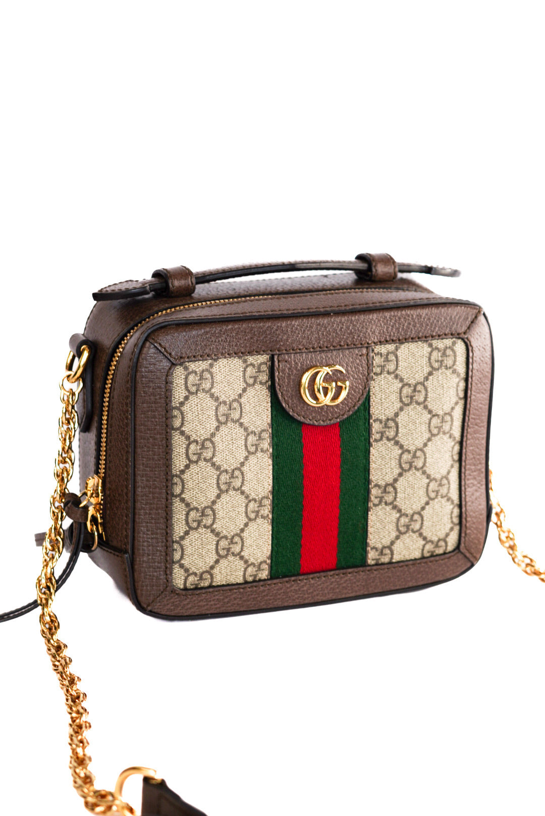 Gucci GG Supreme Monogram Mini Ophidia Top Handle Shoulder Bag Brown