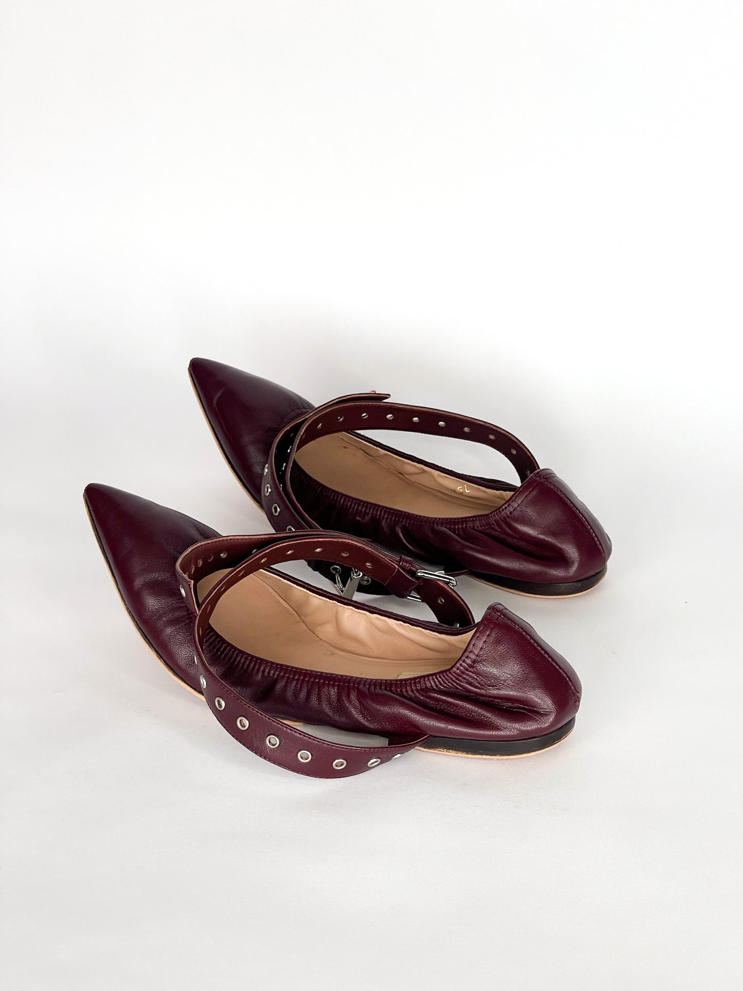 Valentino Garavani Love Latch Grommeted Leather Ankle-wrap Ballet Flats Size 37