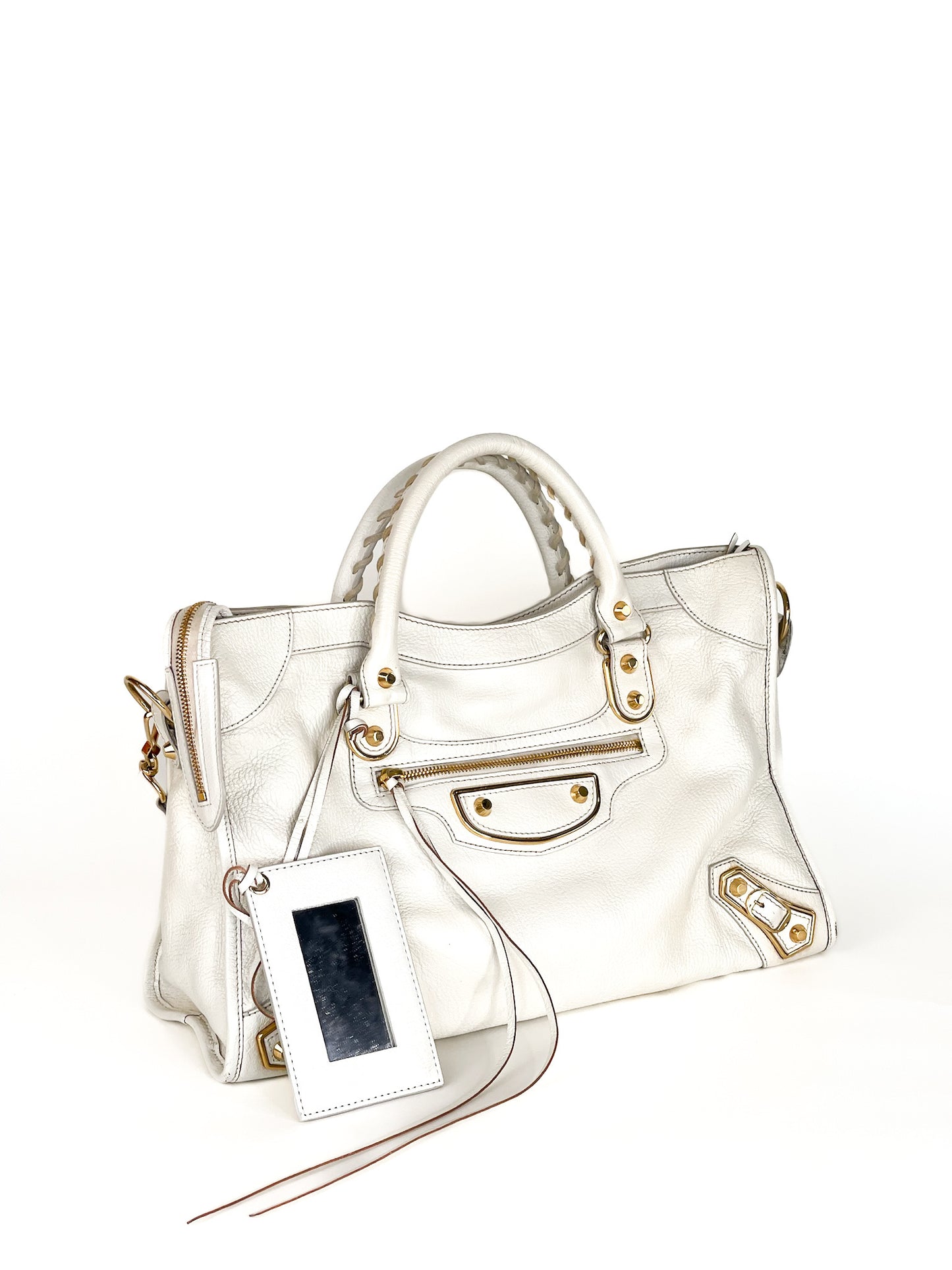 Balenciaga Chevre Gold Metallic Edge Hardware City White