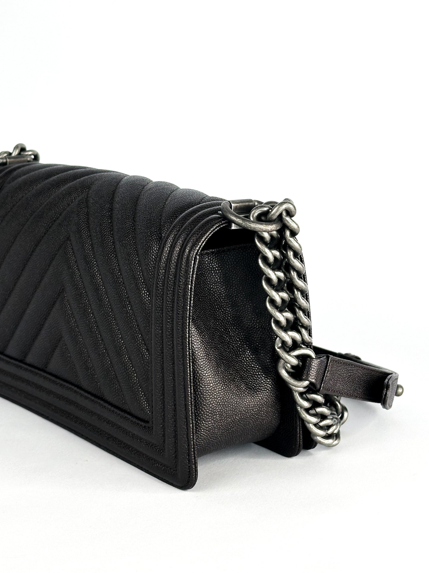 Chanel Caviar Chevron Quilted Medium Boy Flap