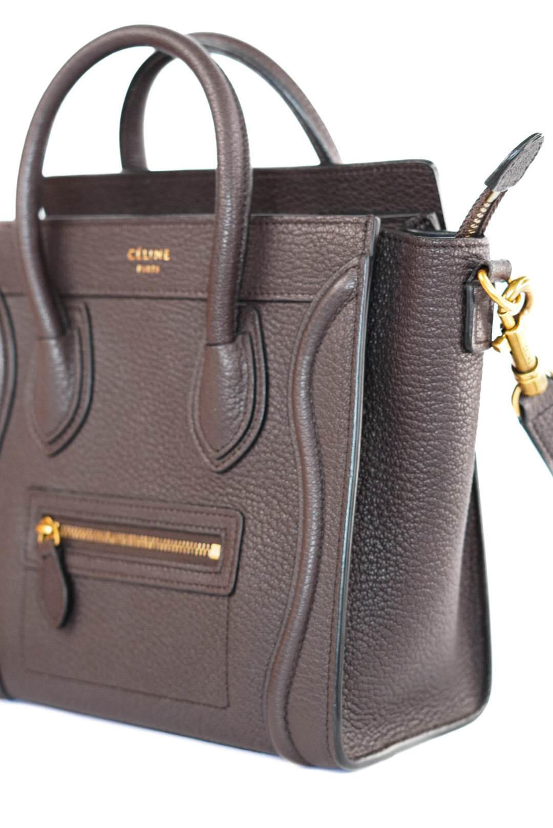 Celine Drummed Calfskin Nano Luggage Brown