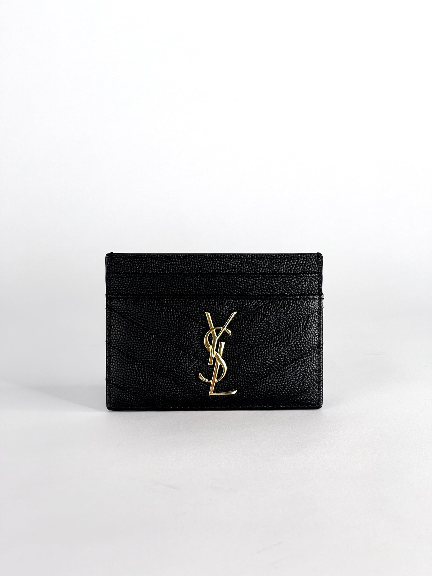 Saint Laurent Grain De Poudre Matelasse Chevron Monogram Card Holder