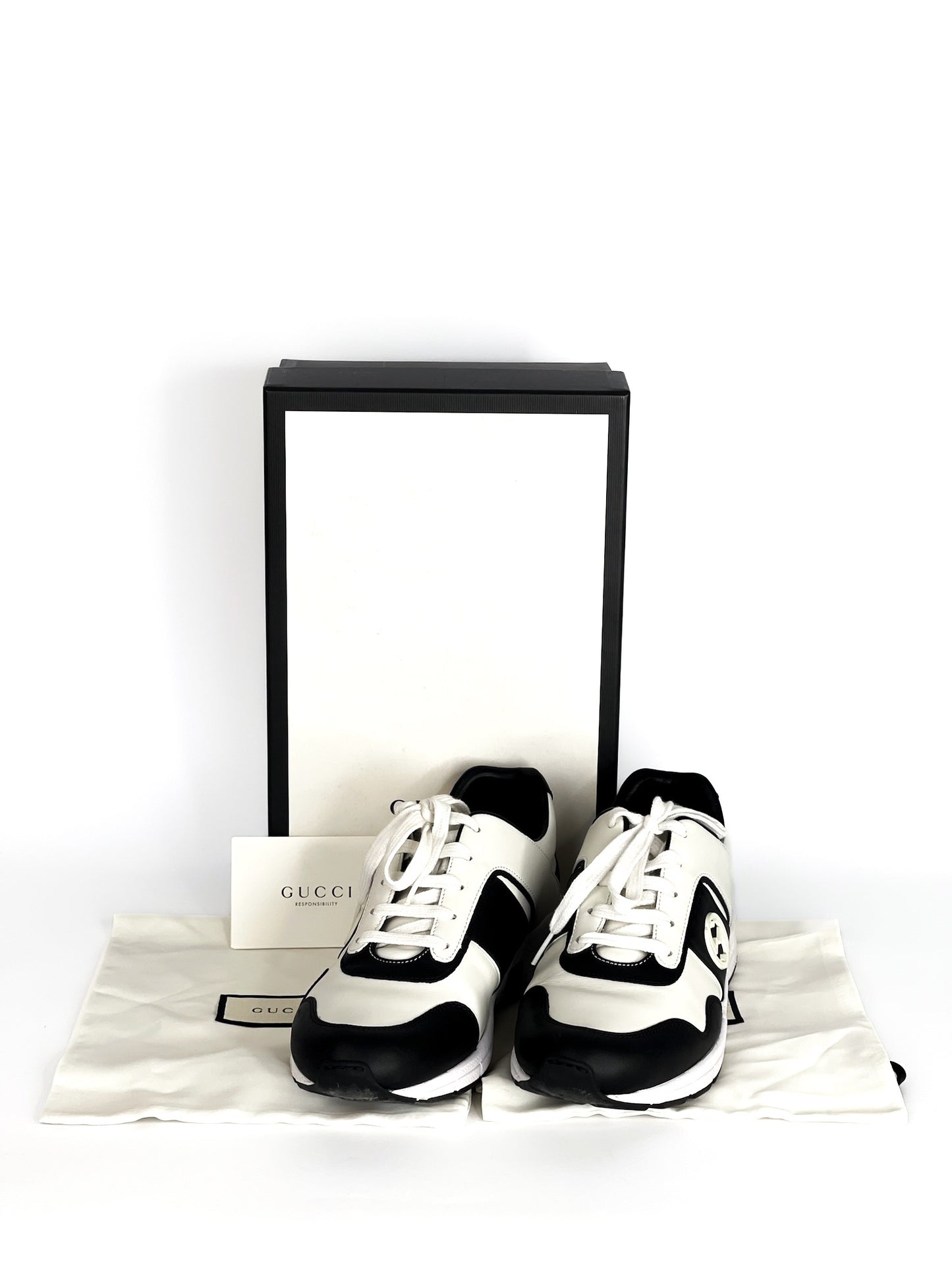 Gucci Calfskin Interlocking G Sneakers Black White Size 39
