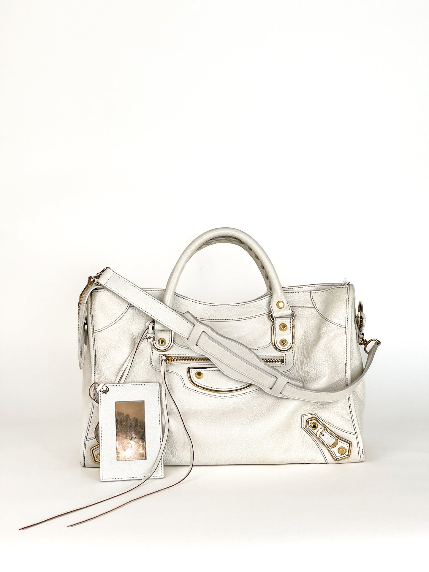 Balenciaga Chevre Gold Metallic Edge Hardware City White