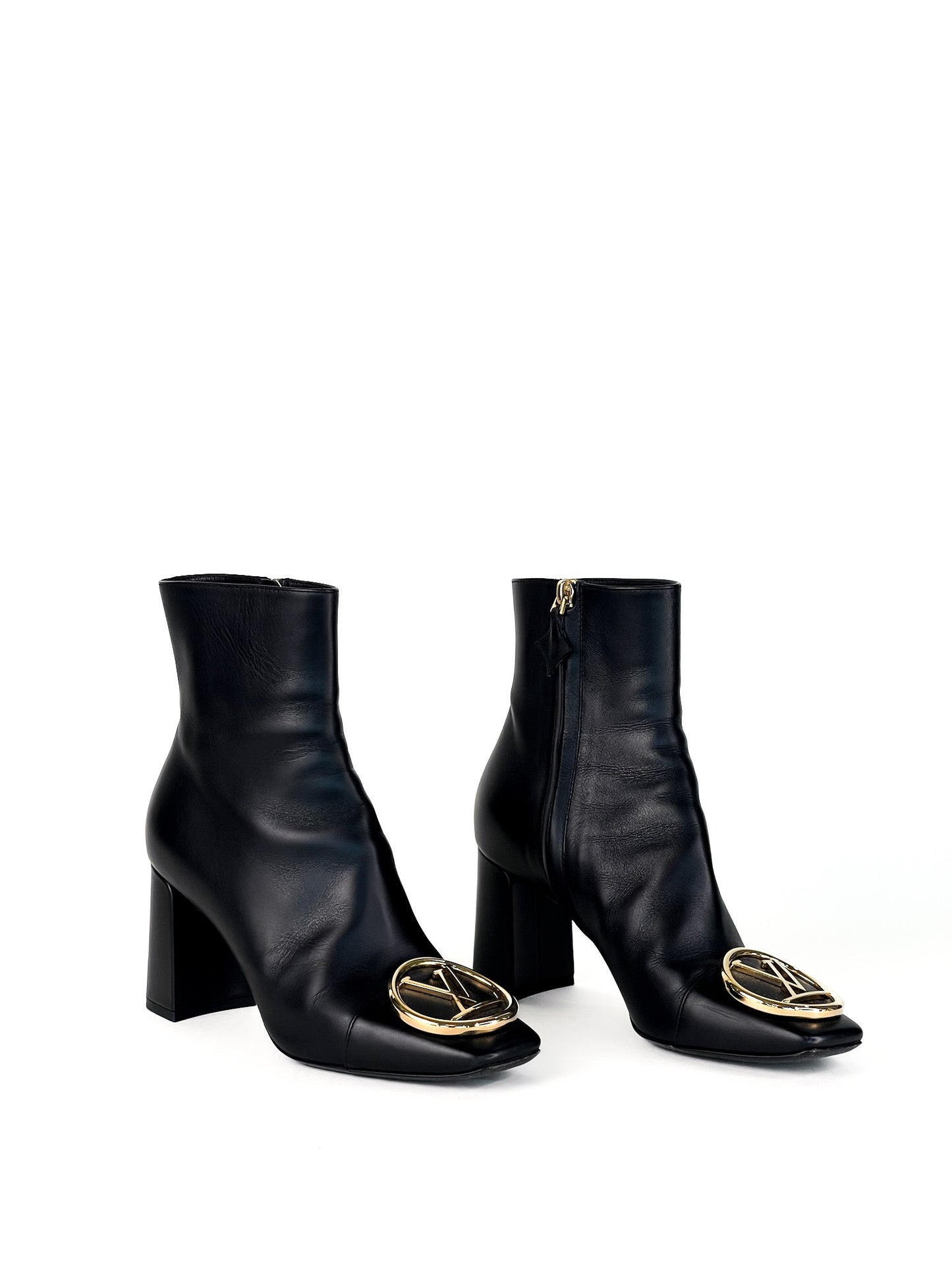 Louis Vuitton Black Leather Madeleine Block Heel Ankle Boots Size 36