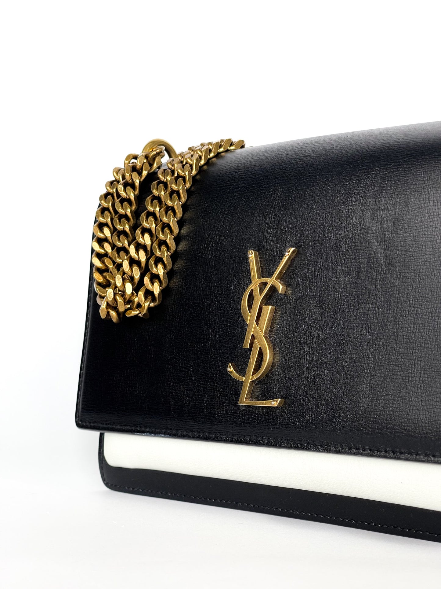 Saint Laurent Calfskin Bi-Color Medium Monogram Sunset Black Pearl White