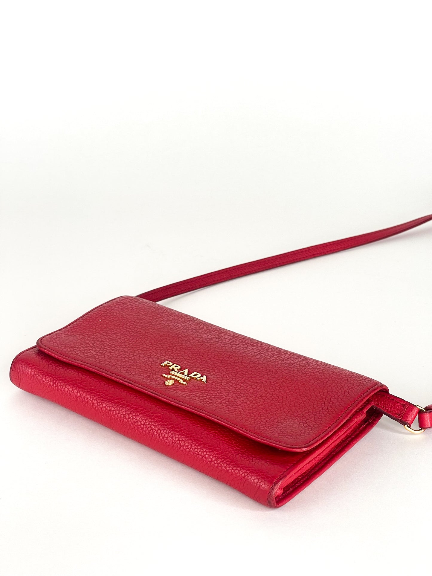 Prada Red Leather Wallet On Leather Strap