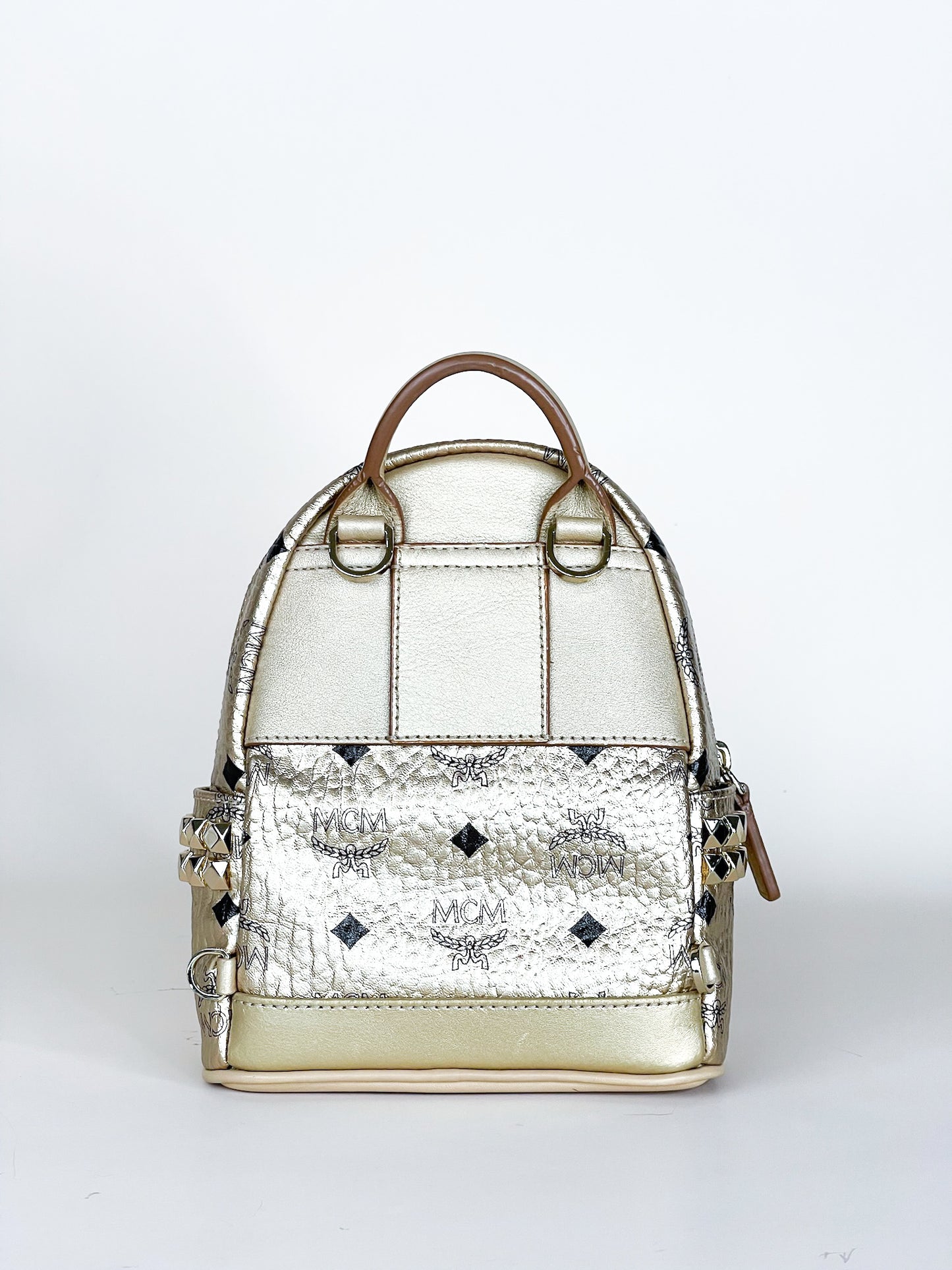 Mcm Gold Visetos Mini Backpack