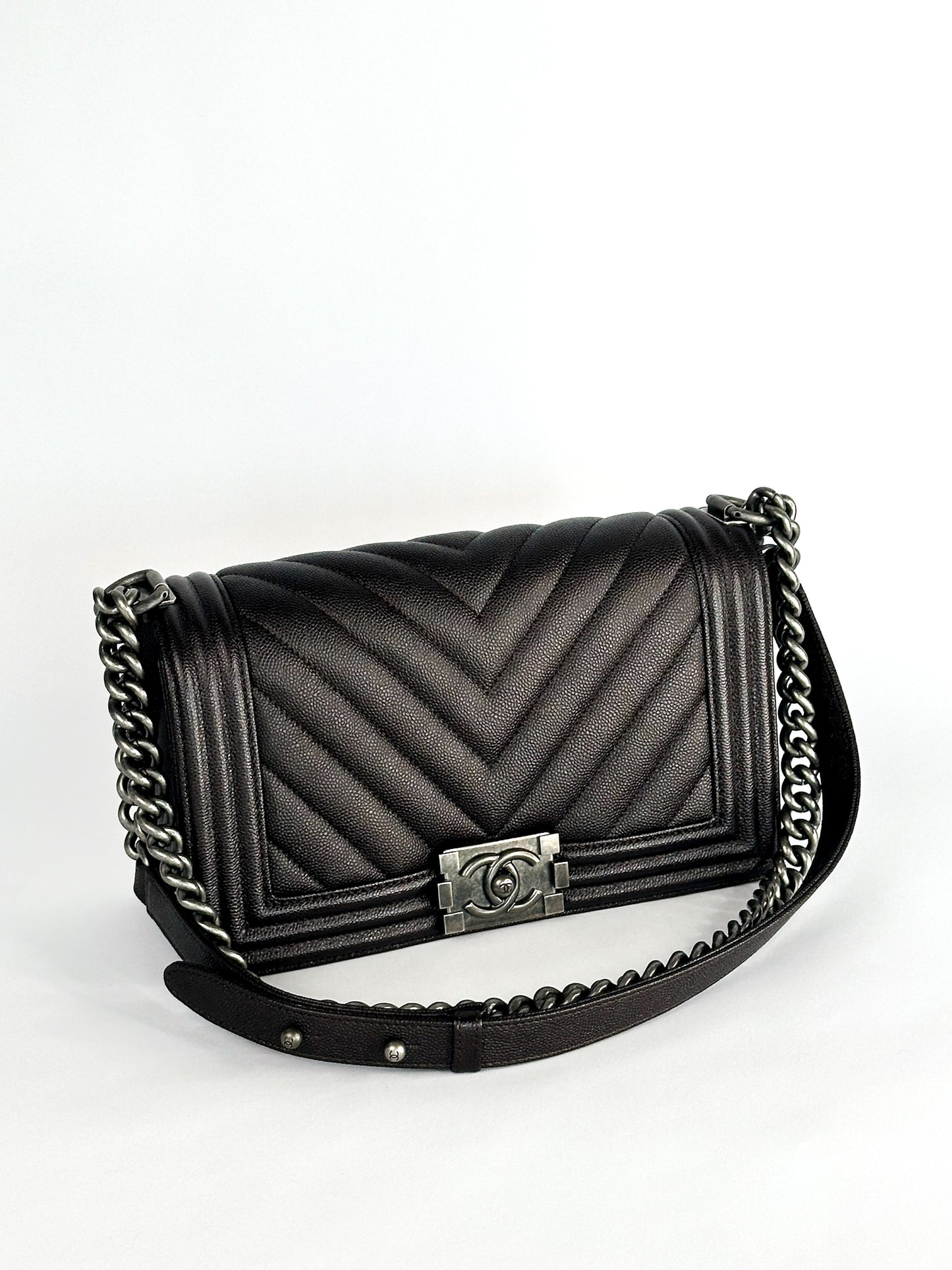Chanel Caviar Chevron Quilted Medium Boy Flap