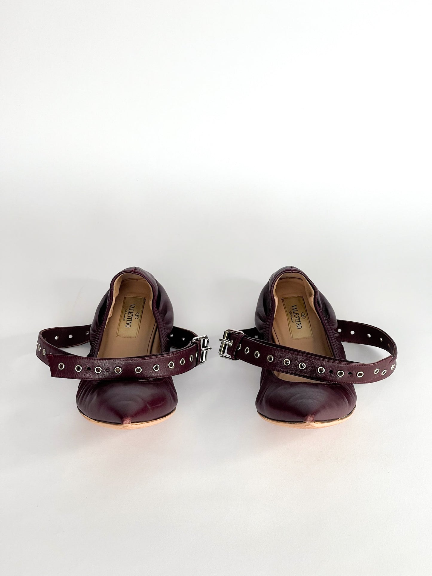 Valentino Garavani Love Latch Grommeted Leather Ankle-wrap Ballet Flats Size 37