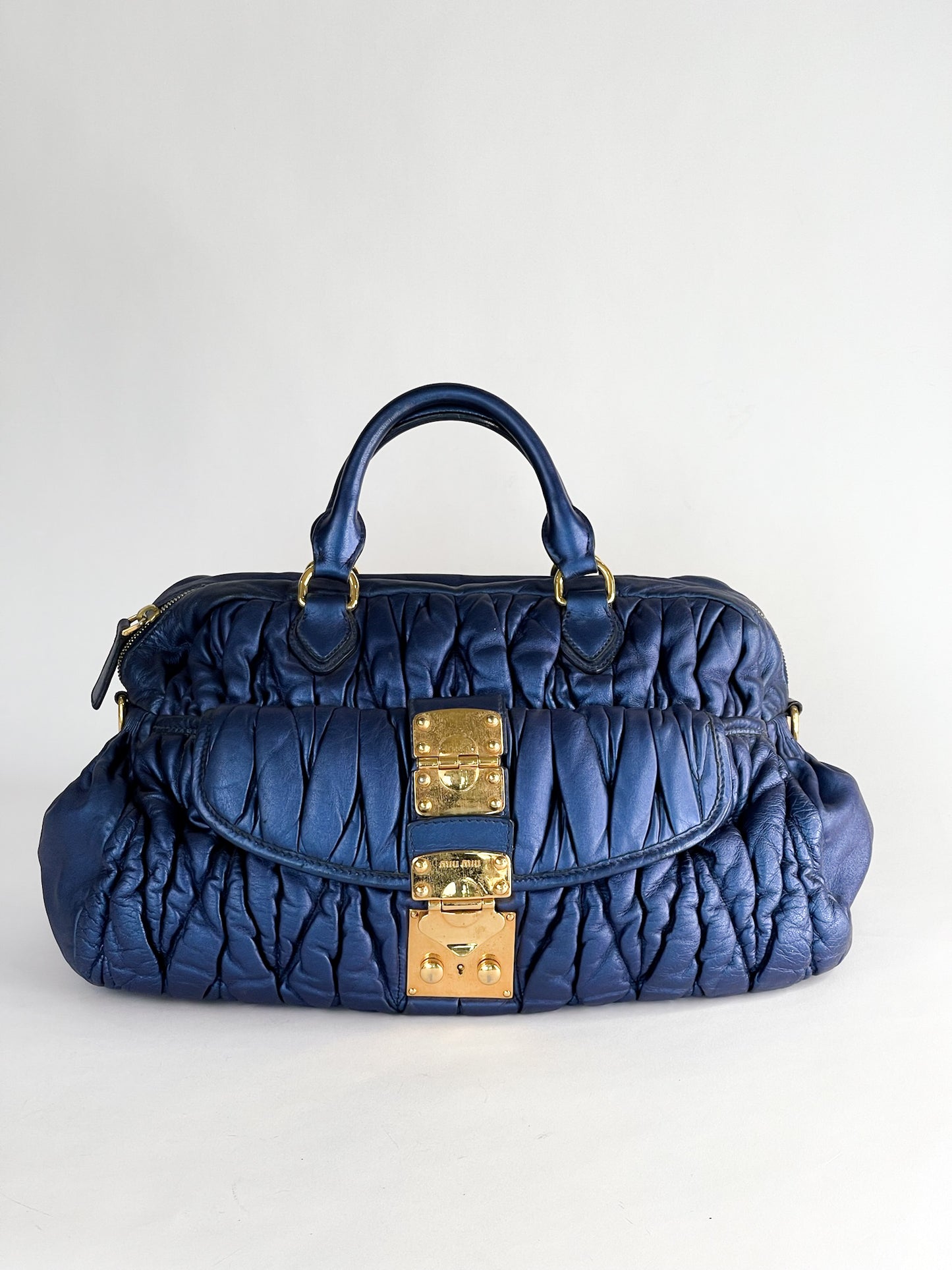 Miu Miu Blue Matelasse Quilted Leather Satchel