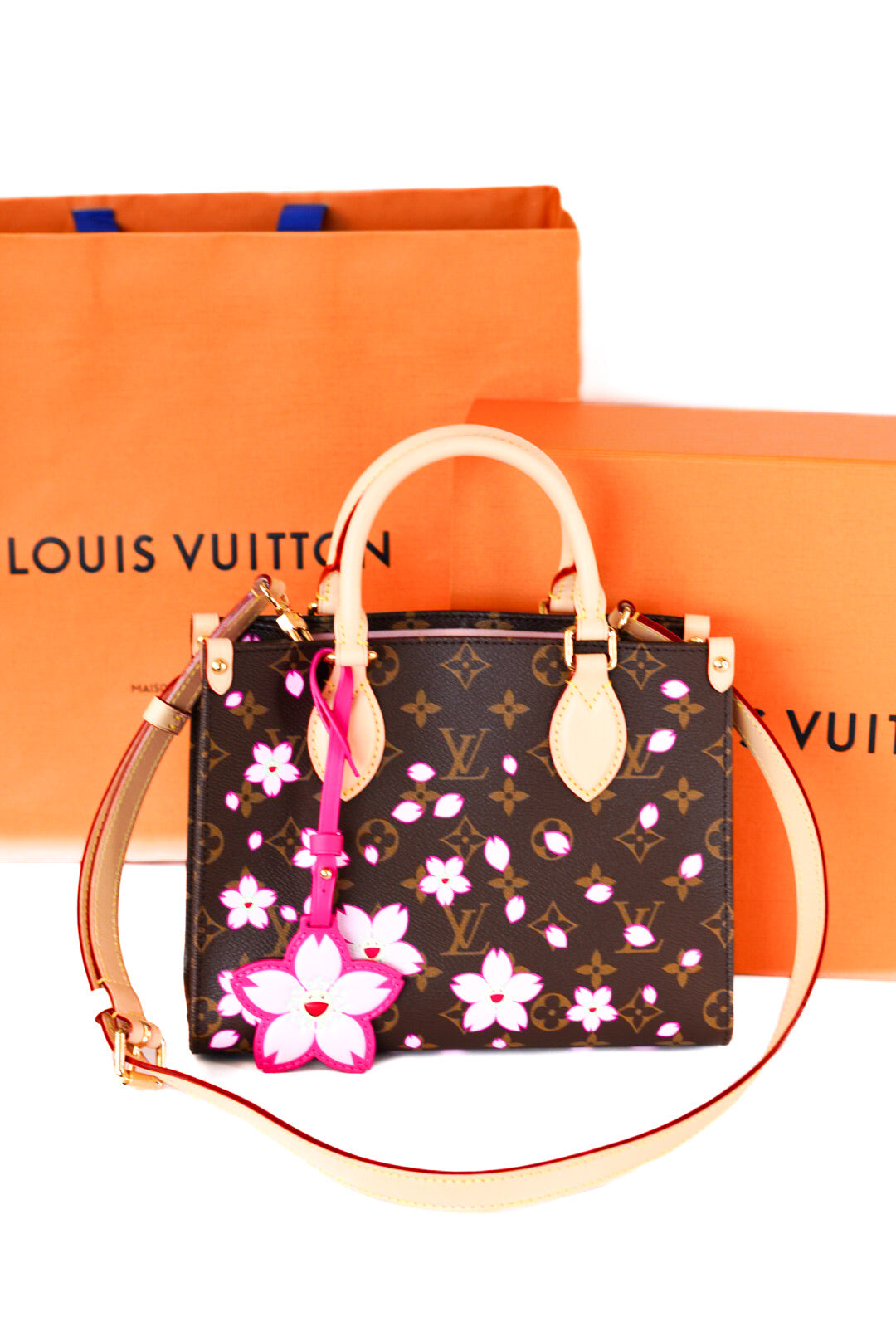 Louis Vuitton X Takashi Murakami Monogram Cherry Blossom Onthego PM Sakura Brown