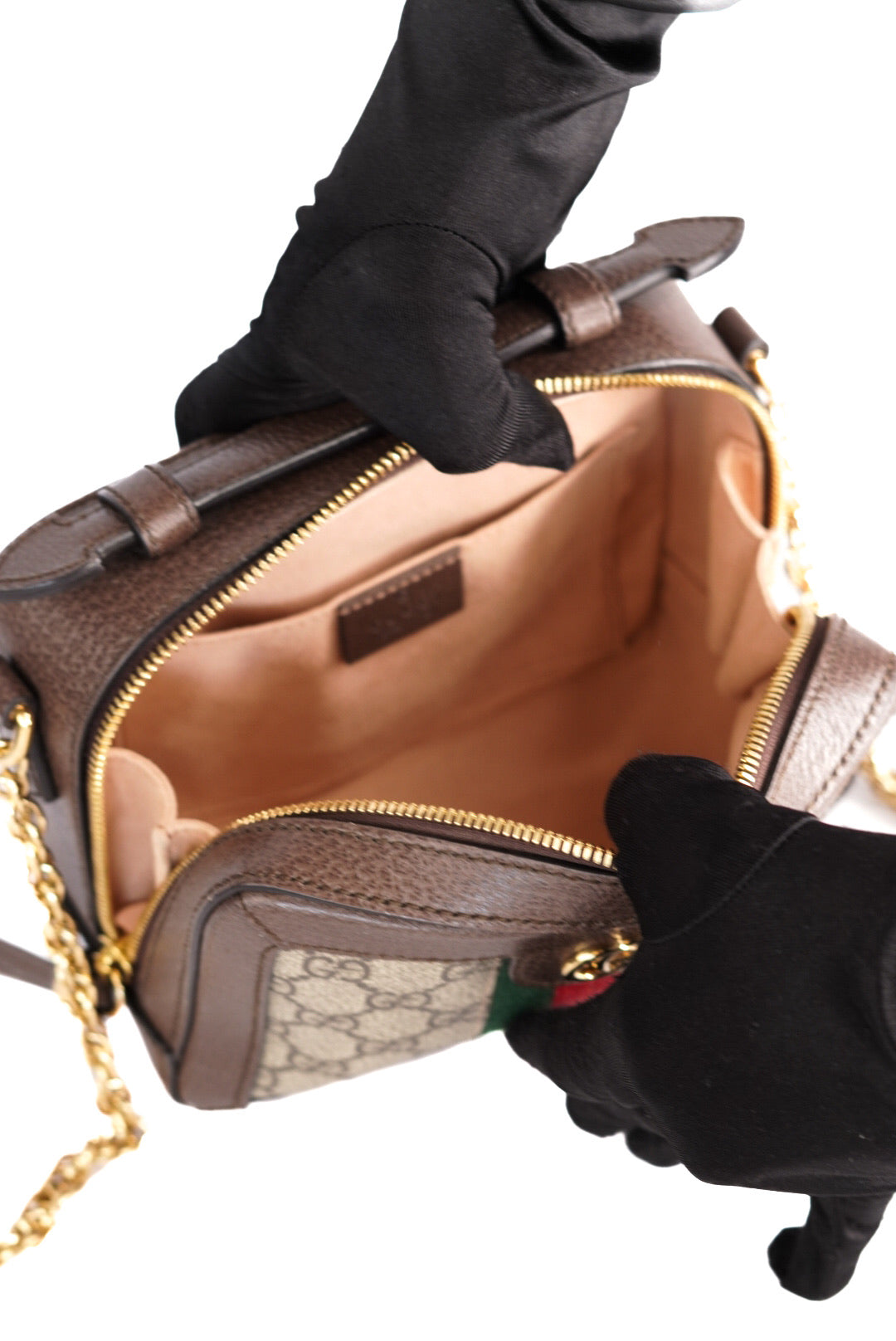 Gucci GG Supreme Monogram Mini Ophidia Top Handle Shoulder Bag Brown