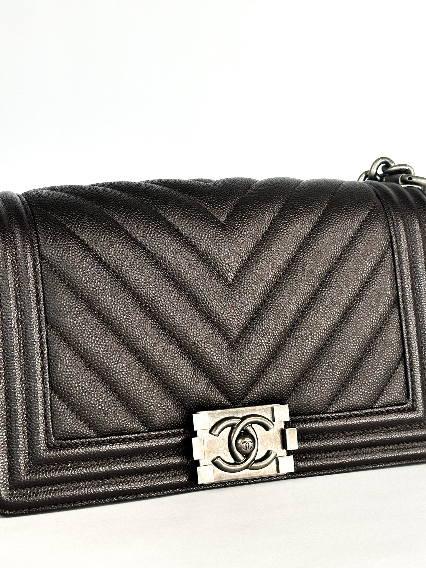 Chanel Caviar Chevron Quilted Medium Boy Flap