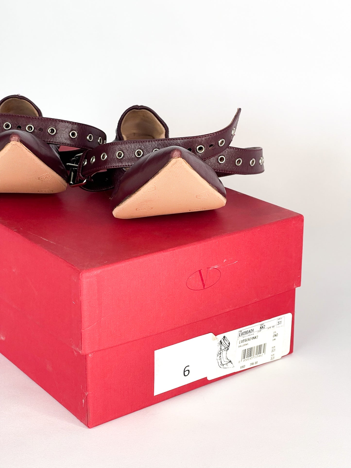 Valentino Garavani Love Latch Grommeted Leather Ankle-wrap Ballet Flats Size 37