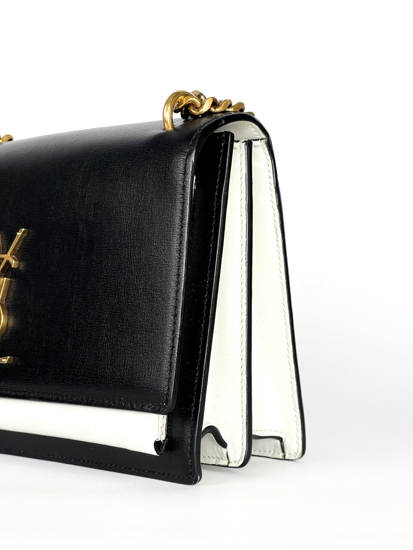 Saint Laurent Calfskin Bi-Color Medium Monogram Sunset Black Pearl White