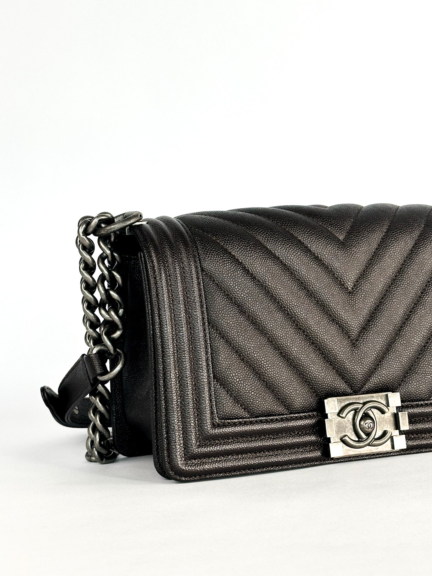 Chanel Caviar Chevron Quilted Medium Boy Flap